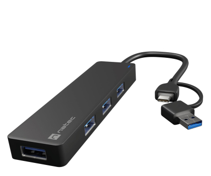 Hub USB NATEC HUB USB-C 3.0 MAYFLY 4-PORTY CZARNY + ADAPTER USB-A NHU-2023